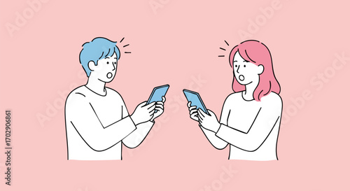 Surprised Man and Woman Holding Phones With Shocked Expressions