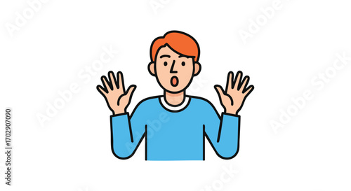 Surprised Man with Hands Up Animated Character Illustration
