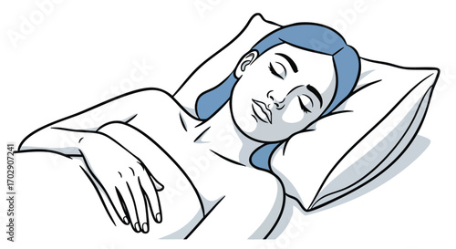 Illustration of a Woman Sleeping Peacefully on a Pillow
