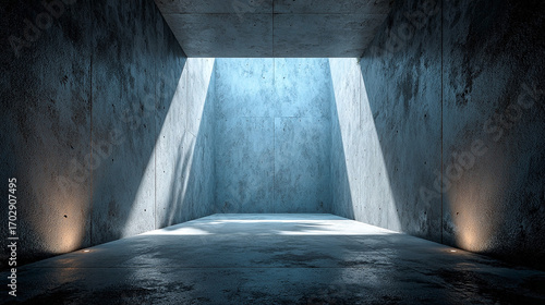Gray concrete reveals texture, modern style with light shafts for branding, virtual background, or cinematic backdrop.