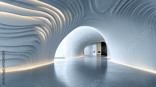 White curved wall design with soft lighting creates modern texture, good for video backdrop, branding, office interior, zoom calls, or modern design.