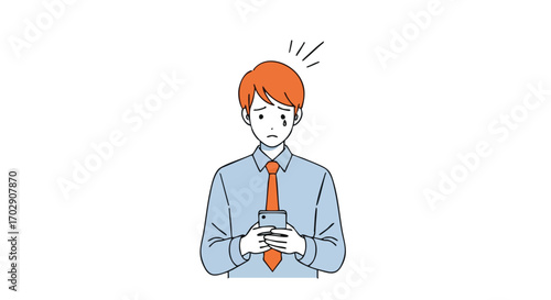 Worried businessman looking at smartphone with dollar sign bruise