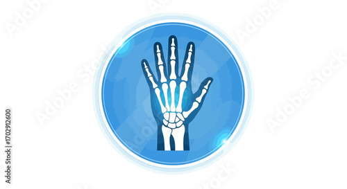 Stylized Hand X-Ray Illustration Showing Finger, Palm, and Wrist Bones on Blue Background