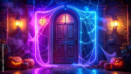 Haunted house entrance at night