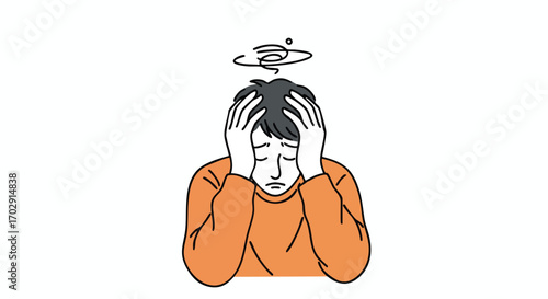 Man experiencing intense stress and headache, feeling overwhelmed and anxious with hands on head