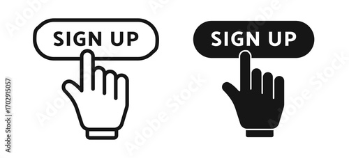 Hand Clicking Sign Up Button, Isolated on White Background