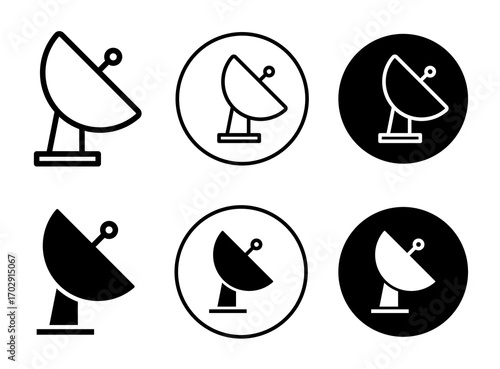 Satellite Dish Icons in Variations Isolated on White Background