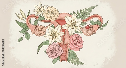 Beautiful Uterus with Flowers and Leaves.