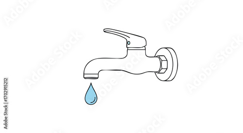 Leaking faucet with dripping water drop, illustrating water conservation and plumbing maintenance themes