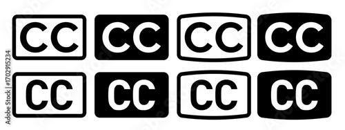 Creative Commons CC License Symbols in Variations Isolated on White Background