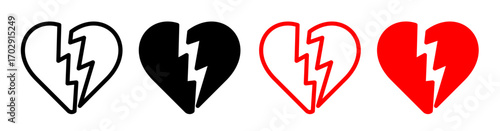 Broken Heart Icons in Variations with Lightning Bolt