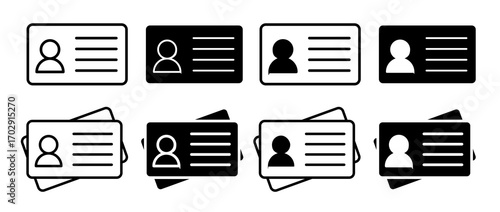 ID Card Icons in Various Styles Isolated on White Background