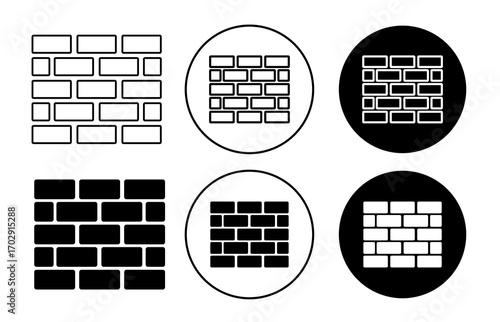 Brick Wall Icons in Various Styles Isolated on White Background