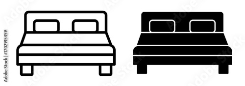 Double Bed Icons in Line and Solid Styles Isolated on White Background
