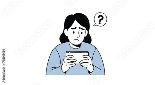 Confused person holding phone, questioning what to do next, seeking answers online
