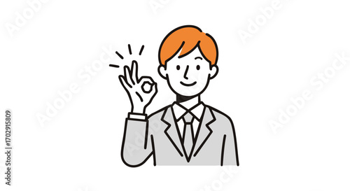 Professional businessman confidently gives OK gesture signaling success and approval in modern business setting