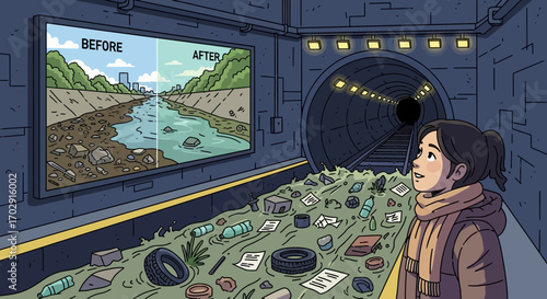 Conceptual Illustration of Environmental Impact and Hope for Change and Sustainability
