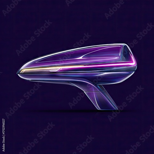 Sleek, futuristic design showcases a captivating concept car's side view with vibrant purple and magenta accents, highlighting its aerodynamic form and glowing elements.