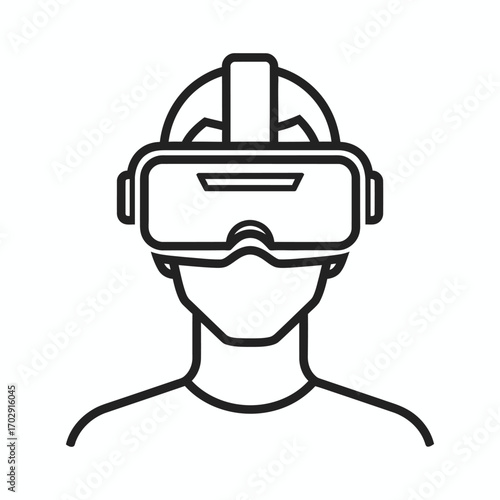 Outline icon of a person wearing a virtual reality headset and  front view VR headset