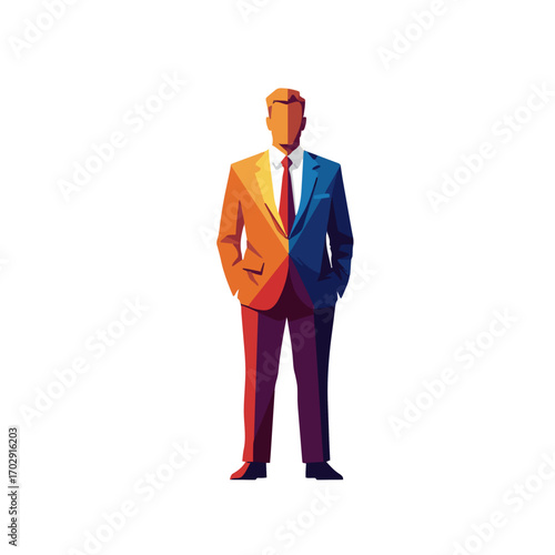 A Man in Suit: A stylized vector illustration of a man in a vibrant suit, capturing confidence and sophistication.**