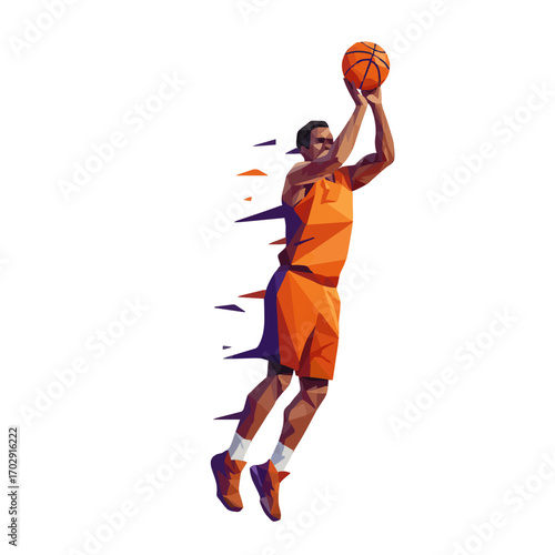 Slam Dunk Silhouette: A dynamic illustration captures a basketball player in mid-air, poised to execute a perfect shot, symbolizing athleticism and the thrill of competition.