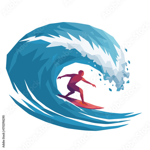 Surfing the Tides of Adventure: A graphic illustration showcasing the thrill of riding the waves, capturing the dynamic energy of the sport, depicted with stylized artistic flair. 