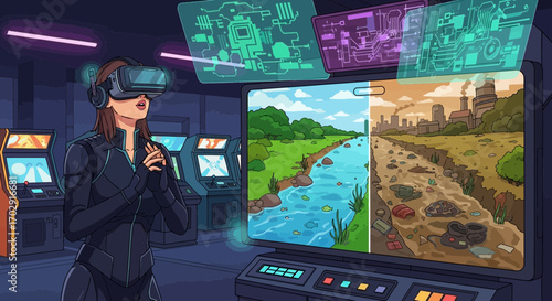 Exploring virtual worlds: Woman uses VR to visualize environmental transformation