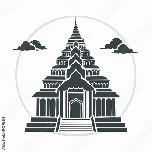 Buddhist temple Monochrome silhouette Asian architecture Sacred building Spirituality and peace high quality professional