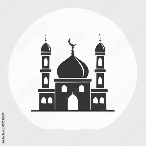 Mosque Silhouette Simple Style Crescent Moon Topped Domes Islamic Architecture high quality professional