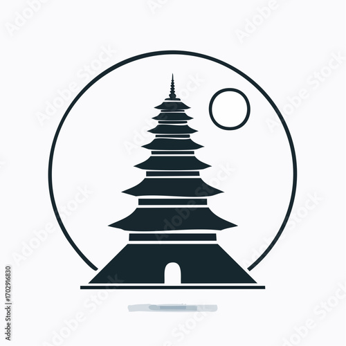 Pagoda Silhouette Simple Line Art Temple Tower Asian Architecture Culture Religion high quality professional
