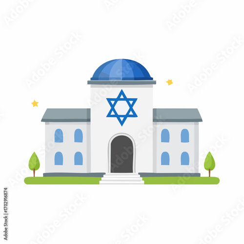 Synagogue Vector Minimalist Blue Dome Star of David Jewish Temple high quality professional