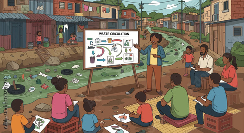 Educational session on waste management for a group of people in a disadvantaged community