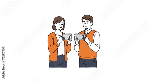 Young couple happily sharing smartphone content and smiling together in a modern setting