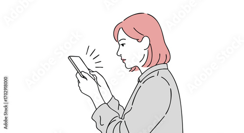 Focused young woman engrossed in social media content on her smartphone, connecting and engaging online