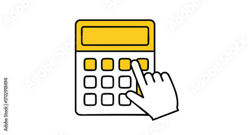 Modern calculator with finger pressing button for financial planning and data analysis