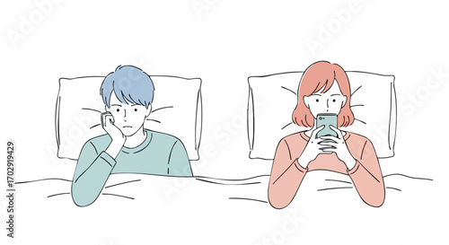 Couple in bed with phone creating distance and discontent in modern relationship struggles