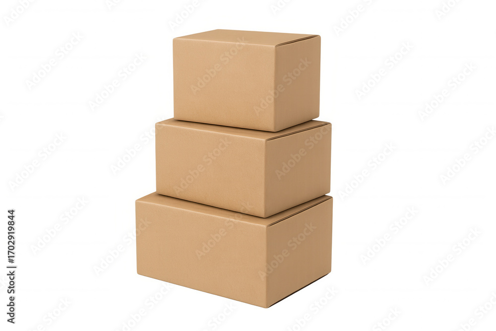 Obraz premium Cardboard packaging boxes pyramid-stacked, showcasing shipping and logistics storage solution against transparent backdrop