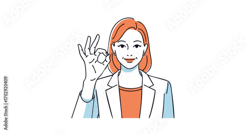 Confident businesswoman showing okay sign conveying positivity and agreement in professional setting