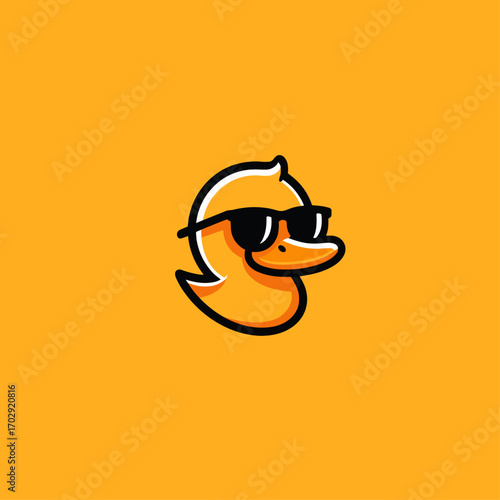 Cute yellow duck logo Icon flat vector design