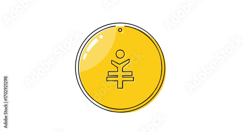 Dynamic yen currency symbol on vibrant golden coin, representing financial growth and global commerce