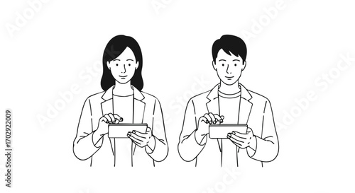 Confident professionals using smartphones for business communication and productivity on the go