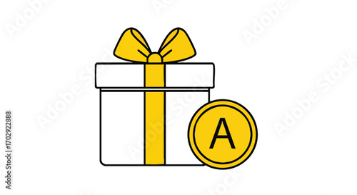 Earn rewards and bonuses with a gift box and golden coin featuring the letter A