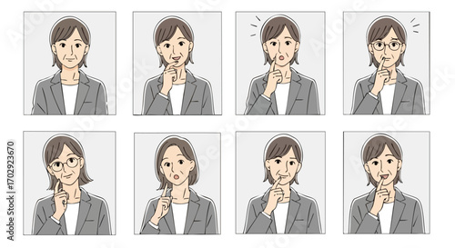 Mature businesswoman expressing thoughtful ideas and decisions in professional office portraits