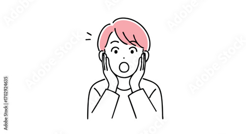 Person expresses shock and surprise with hands on cheeks, open mouth, wide eyes