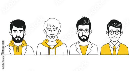 Diverse modern men portraits showcasing professional style and individuality for business concepts