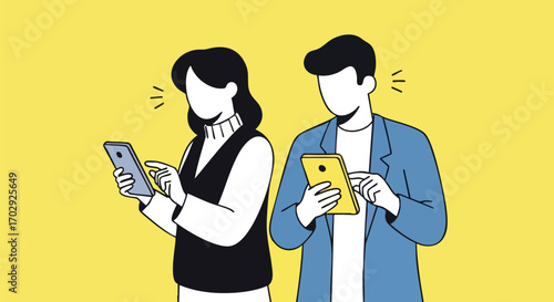 Modern professionals engaged with smartphones, highlighting digital communication and connectivity in a vibrant setting.