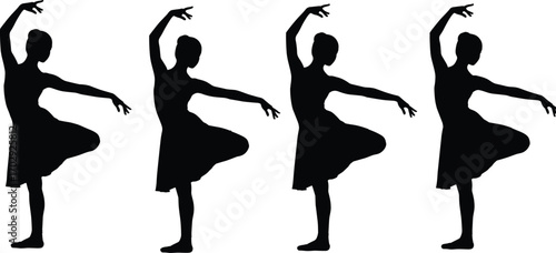 Ballet silhouette, graceful dancer, elegant pose, black figure, artistic motion, dance symmetry, ballerina style, minimal design, performance art, isolated background