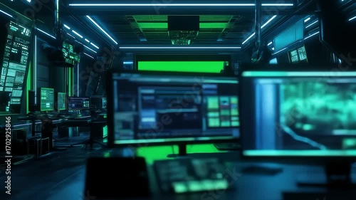 Wallpaper Mural Futuristic Control Room with Green Screen, Perfect for VFX and Compositing Projects Torontodigital.ca