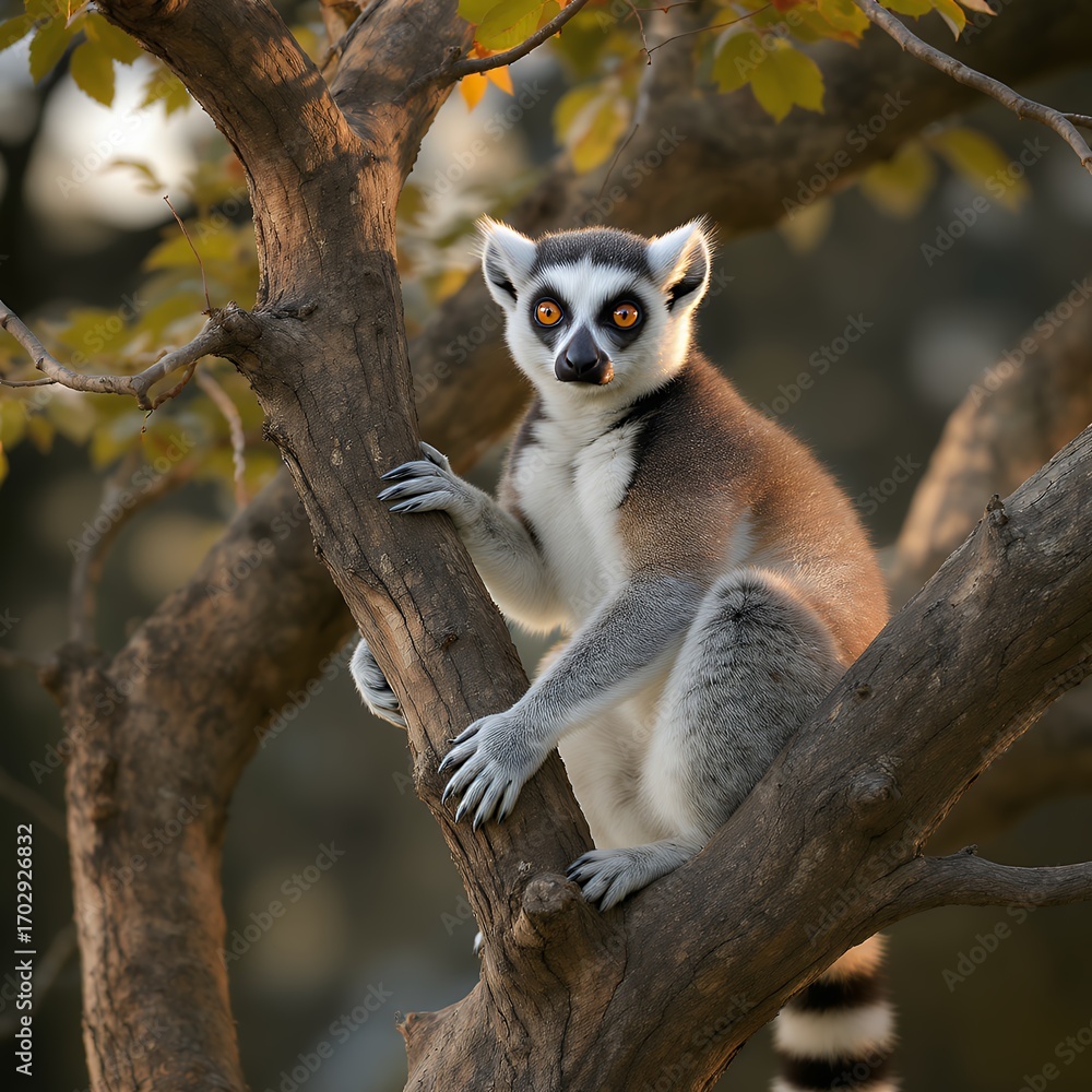 Fototapeta premium A Ring-tailed Lemur in a Tree