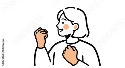Confident woman celebrating success with fist pump and joyful expression